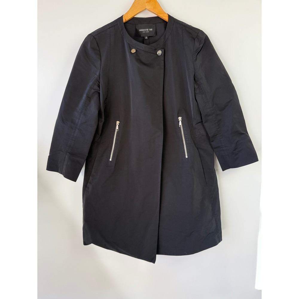 Lafayette 148 New York Black Jacket Size 8 3/4 Sleeve Asymmetrical Coat